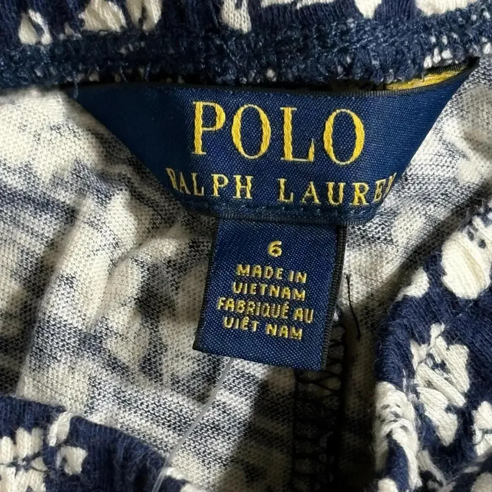 Polo Ralph Lauren Pants Girls 6 Blue Floral Knit Jogger Elastic Waist Pull On